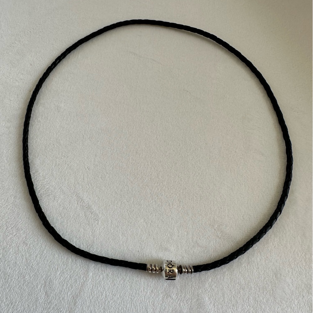 Pandora Black Leather Necklace with Silver Clasp
